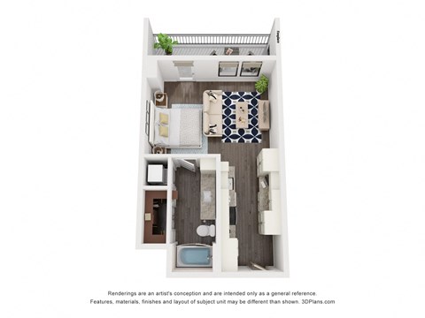 Floor plan for studio, 1 bath