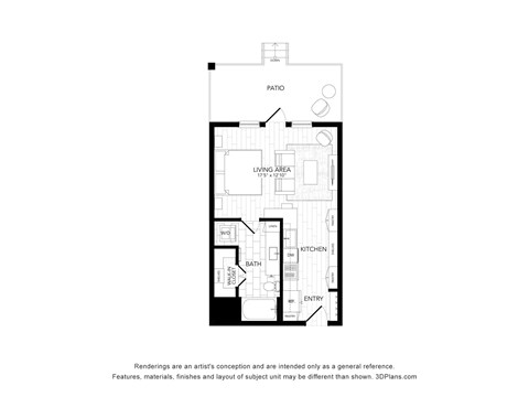 Floor plan for studio, 1 bath, 504 sqft