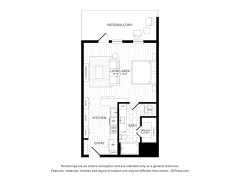 Floor plan for studio, 1 bath, 533 sqft