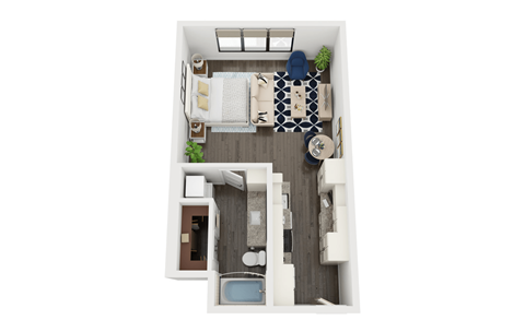 Floor plan for studio, 1 bath, 582 sqft