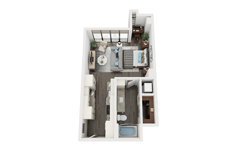 Floor plan for studio, 1 bath, 531 sqft