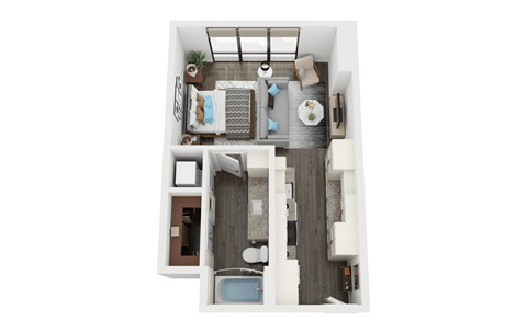 Floor plan for studio, 1 bath, 496 sqft