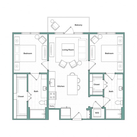 Floor plan for 2 beds, 2 baths, 1008 sqft