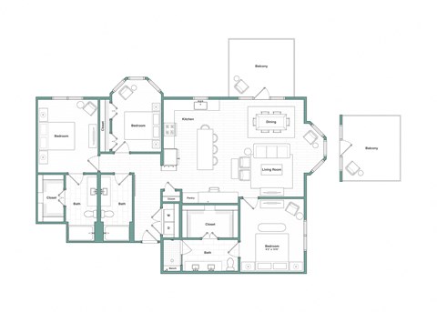 Floor plan for 3 beds, 3 baths, 1624 sqft