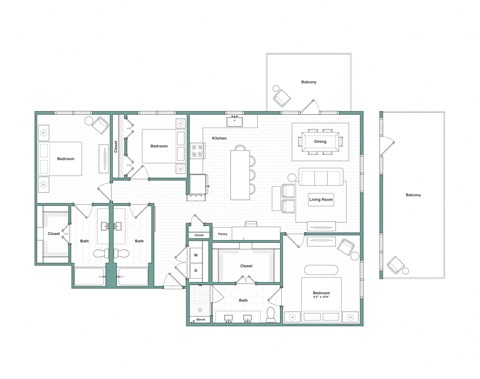 Floor plan for 3 beds, 3 baths, 1678 sqft