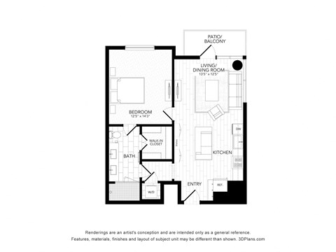 Floor plan for 1 bed, 1 bath, 783 sqft