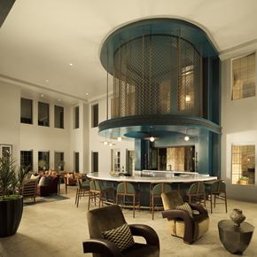 Tempe apartment for rent - The Alyssa Clubhouse, lounge seating, barstools, light fixtures, Large windows