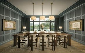 Houston apartment for rent - A dining room with a large table and chairs.