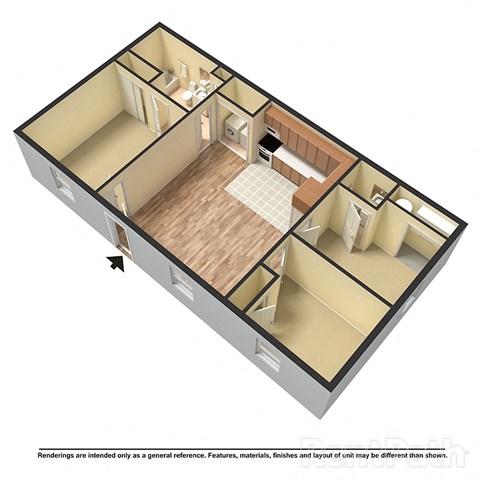 Floor plan for 3 beds, 1.5 baths