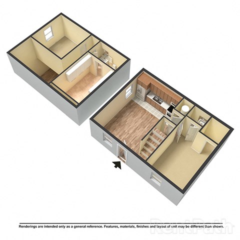 Floor plan for 2 beds, 1.5 baths