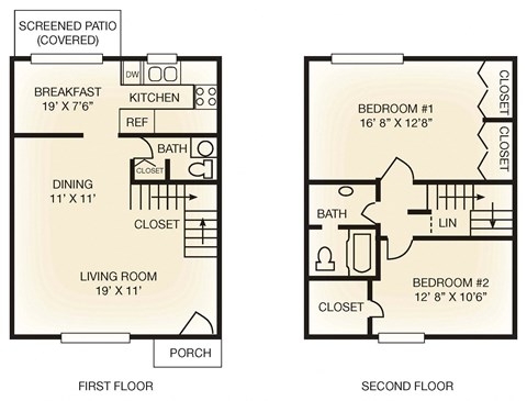 Floor plan for 2 beds, 1.5 baths, 1140 sqft