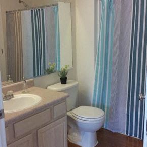 Romulus apartment for rent - a bathroom with a toilet and a sink and a shower