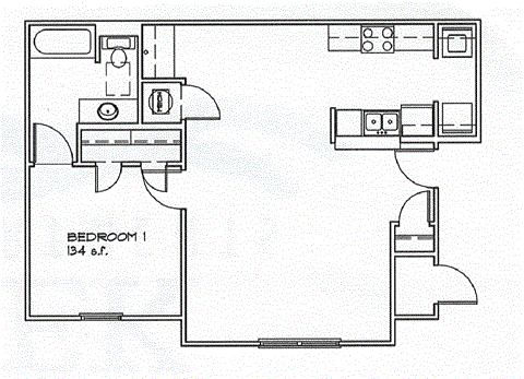 Floor plan for 1 bed, 1 bath, 753 sqft
