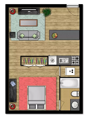 Floor plan for 1 bed, 1 bath, 800 sqft