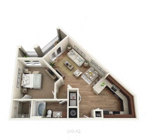 Floor plan for 1 bed, 1 bath, 845 sqft