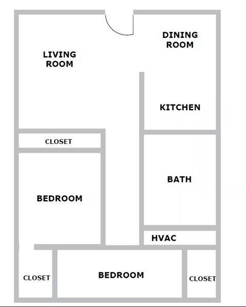 Floor plan for 2 beds, 1 bath, 790 sqft