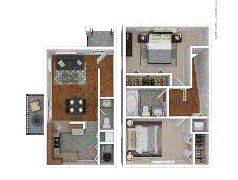 Floor plan for 2 beds, 1.5 baths, 900 sqft