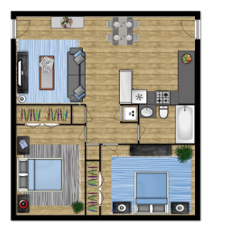 Floor plan for 2 beds, 1 bath, 850 sqft