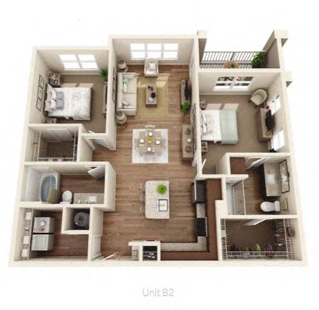 Floor plan for 2 beds, 2 baths, 1184 sqft