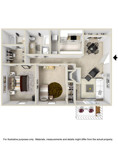 Floor plan for 2 beds, 2 baths, 1095 sqft