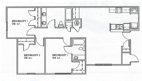 Floor plan for 3 beds, 2 baths, 1153 sqft