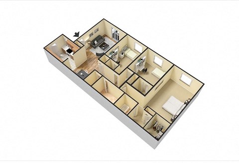 Floor plan for 3 beds, 2 baths, 1250 sqft