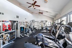 Greensboro apartment for rent - A gym with a variety of equipment including treadmills, weights, and exercise machines.