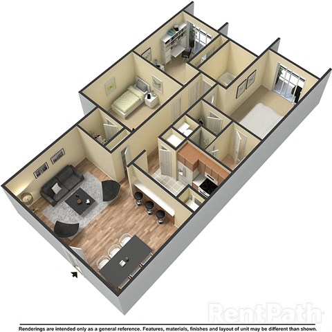 Floor plan for 3 beds, 2 baths, 1152 sqft