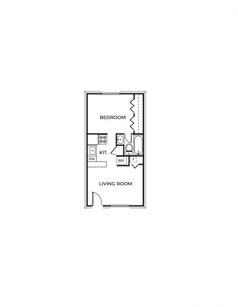 Floor plan for 1 bed, 1 bath, 539 sqft