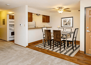 Des Moines apartment for rent - a dining room and kitchen with a table and chairs
