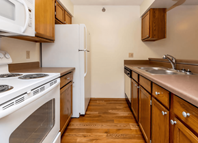 Des Moines apartment for rent - a kitchen with a stove refrigerator and sink