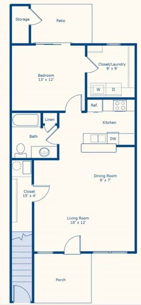 Floor plan for 1 bed, 1 bath