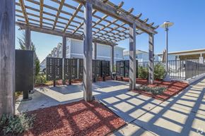 Gulf Breeze apartment for rent - a pergola over a sidewalk in front of a building