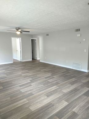 Canton apartment for rent - an empty living room with a ceiling fan