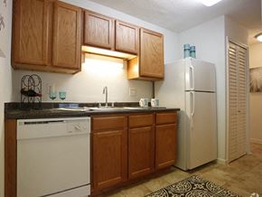 Destrehaun apartment for rent - a kitchen with a white refrigerator freezer next to a dishwasher