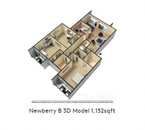 Floor plan for 3 beds, 2 baths, 1152 sqft