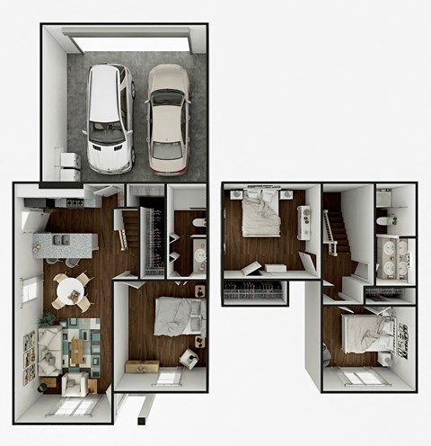 Floor plan for 3 beds, 2 baths, 1308 sqft