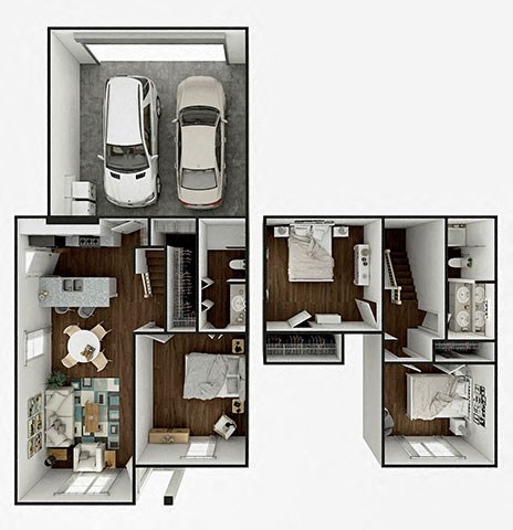 Floor plan for 3 beds, 1308 sqft