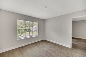 Savannah apartment for rent - an empty living room with a large window and wood flooring