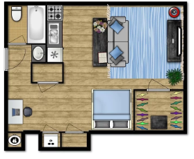 Floor plan for studio, 1 bath, 500 sqft