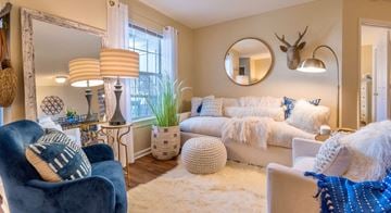 Maumelle apartment for rent - a living room with a couch and a chair and a mirror