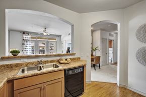 College Station apartment for rent - a kitchen with a sink and a window and a dining room