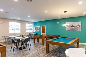 Dover apartment for rent - A room with a pool table and a picture of a house on the wall.
