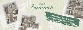 Charlotte apartment for rent - A promotional image for summer with a green banner offering free specials.