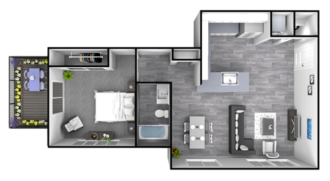 Floor plan for 1 bed, 1 bath, 781 sqft