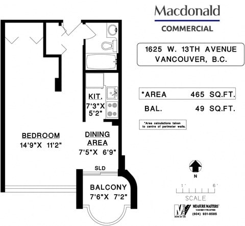 Floor plan for studio, 1 bath, 465 sqft