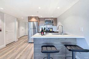 Vancouver apartment for rent - a kitchen with a counter top and a refrigerator