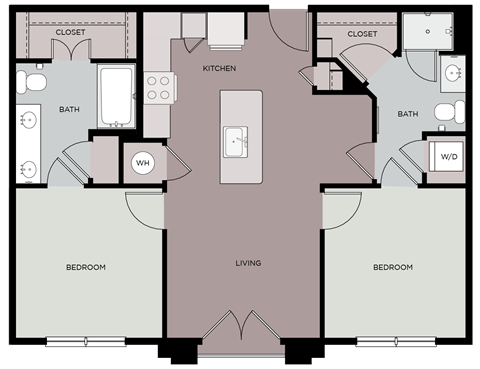 Floor plan for 2 beds, 2 baths, 923 sqft