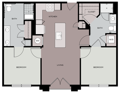 Floor plan for 2 beds, 2 baths, 923 sqft