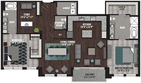 Floor plan for 2 beds, 2.5 baths, 1784 sqft
